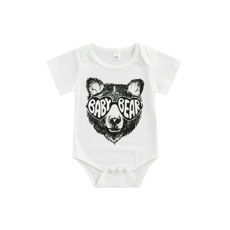 

Nokpsedcb Toddler Baby Boys Girls Cotton Romper Short Sleeve O Neck Letter Bear Head Print Playsuit Bodysuit White Bear 0-3 Months