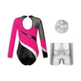 thumbnail image 2 of YONGHS Kids Girls Rhinestone Gymnastic Dance Leotard Tumbling Bodysuit with Shorts Scrunchies Set Hot Pink 10, 2 of 7