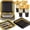 Black, variant on 350 Pcs Gold Plastic Dinnerware Set Disposable Paper Plates for 50 Guests 9in and 7in Dinner Dessert Plates Napkins Gold Rimmed Cups Knives Forks Spoons for Party Wedding (Round)