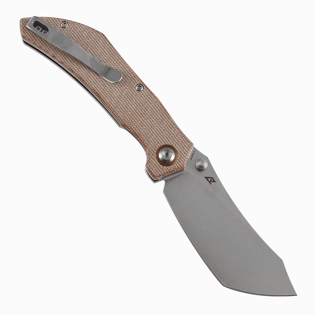 Tenable Tipper Folding Pocket Knife 3.39'' Stonewashed Nitro V Blade,Brown Micarta Handle,B1079A3