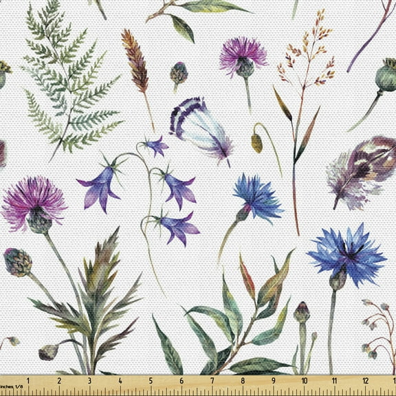 Ambesonne Thistle Fabric by the Yard Upholstery, Summer Wildflowers, 1 Yard, Multicolor