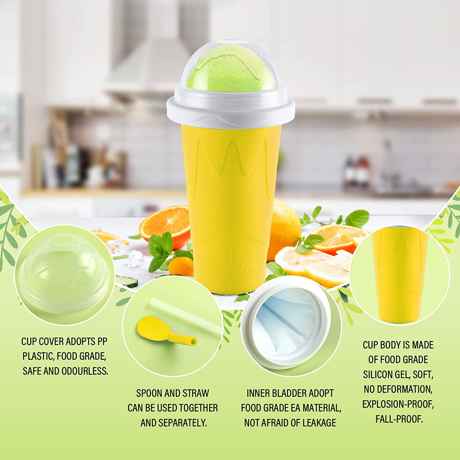 Slushy Maker Cup, Smoothie Pinch Ice Cup, Quick Frozen Smoothie Cups with  Lids, Cooling Cup Squeeze Cup, DIY Homemade Milk Shake Ice Cream Maker  Smoothie Cups for Kids Adults Summer 