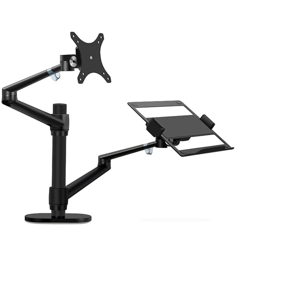Aluminum Height Adjustable Desktop Dual Arm 17-32 Inch Monitor Holder+12-17 Inch Laptop Holder Stand Full Motion Mount Arm ,Easy Setup