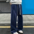 thumbnail image 7 of Men's Textured Wide Leg Pants High Waist Drawstring Trousers Casual Solid Color Sweatpants, 7 of 7