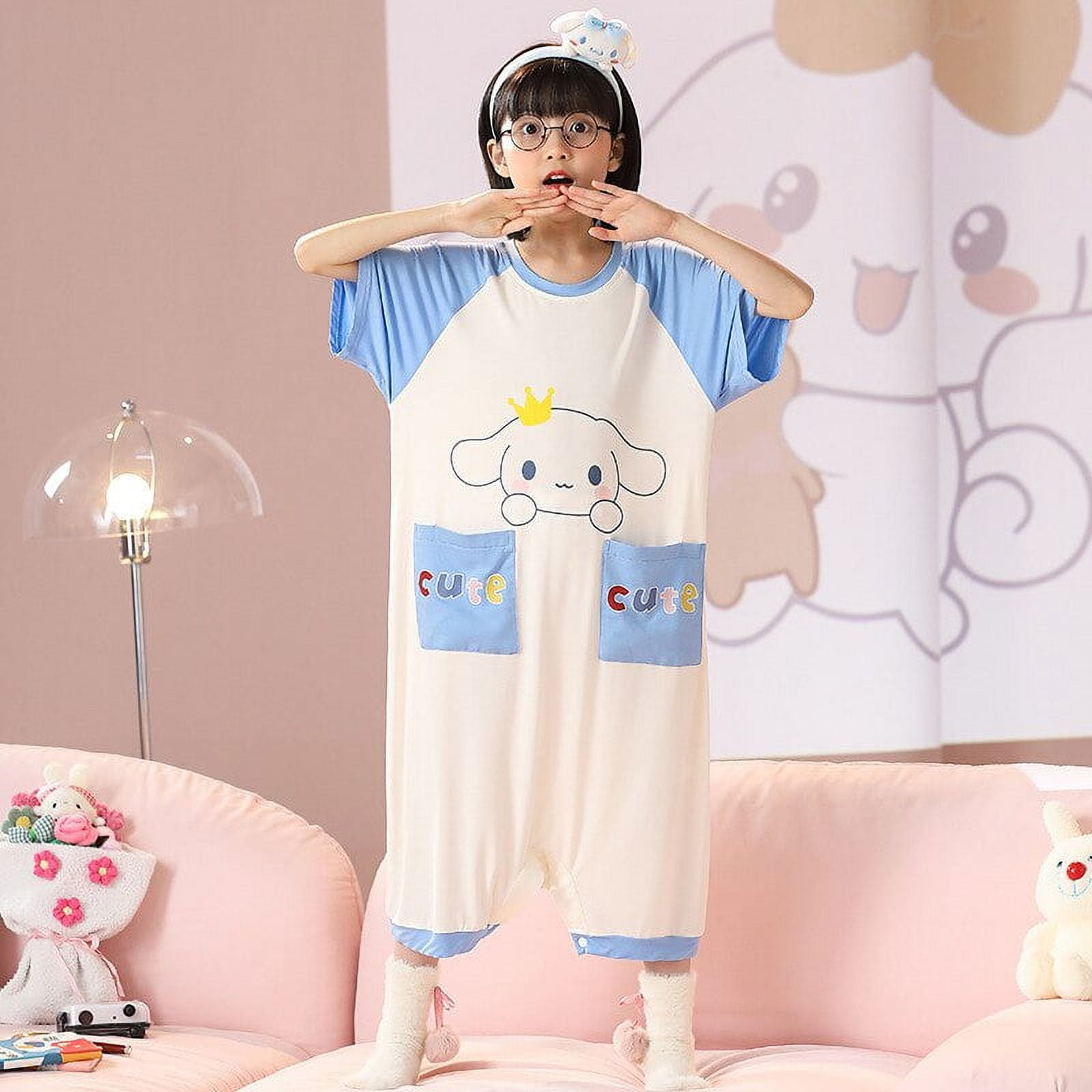 Kawaii Anime Sanrio Kuromi Kids Pajamas Jumpsuit Cartoon Parent-Child  Pajamas Cute Cinnamoroll Girl Child Summer Homewear