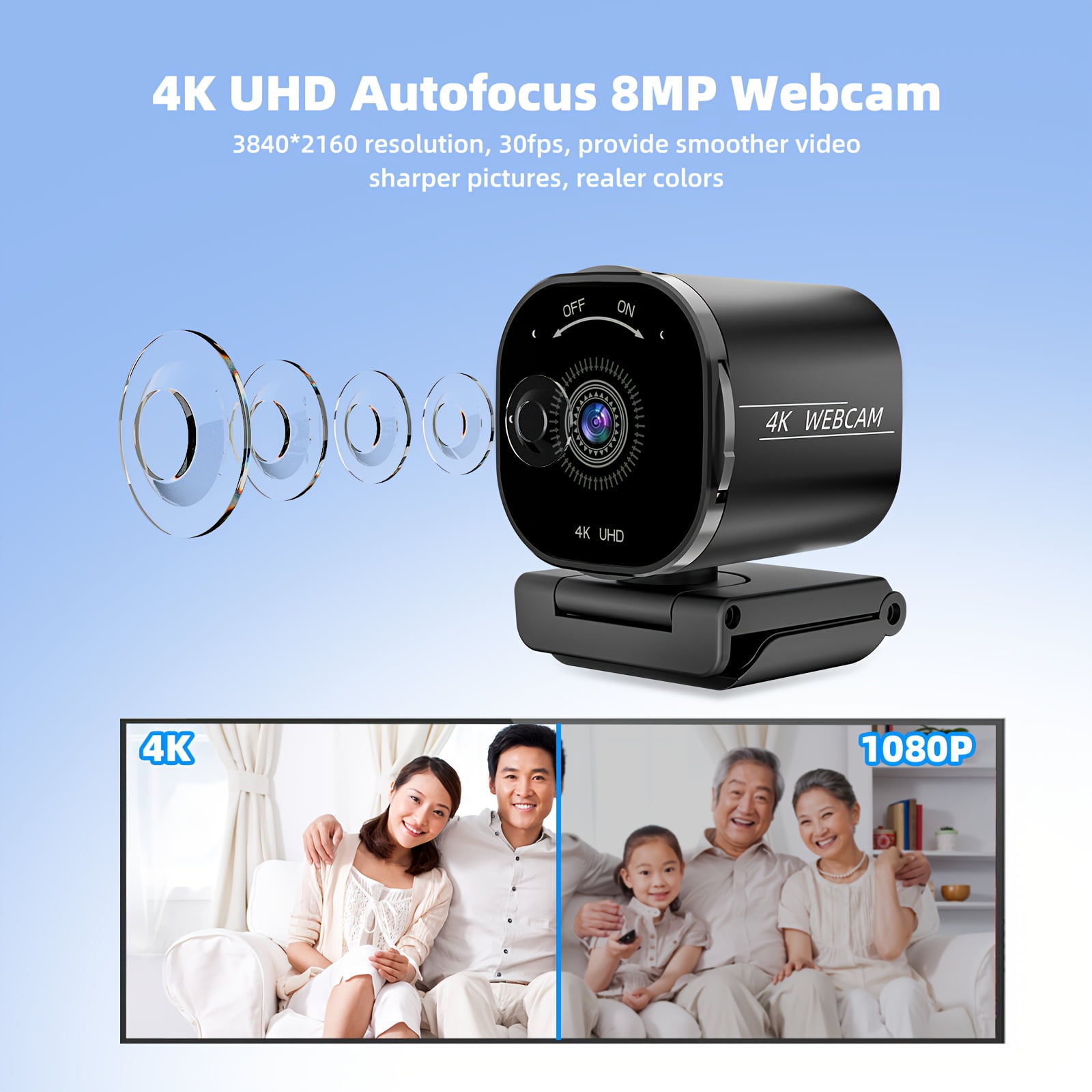 4K Webcam With 2 Noise-Canceling Mics, USB Webcam For Xbox, Built-in Privacy Cover, Tripod, 73° AutoFocus Web Camera, Plug And Play, Gaming Webcam For PC/Mac/Laptop/Xbox/Teams/Zoom