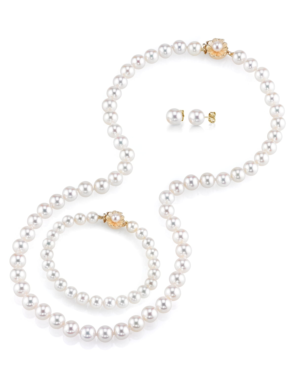 Genuine 8-9mm Freshwater Cultured Pearl Necklace Bracelet & Earrings A Set AAA 