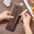 thumbnail image 3 of Crazy Horse Cowhide Leather Pencil Case Rectangular Vintage Pen Bag with Zipper Closure Real Leather Pencil Pouch Genuine Leather Fountain Pen Holder, 3 of 9