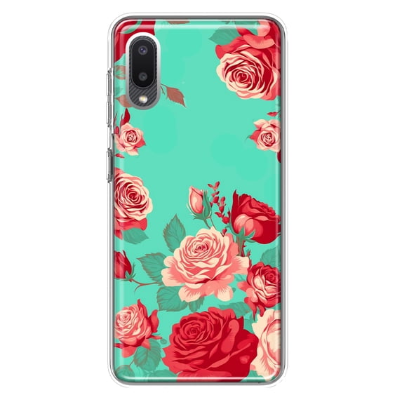 MUNDAZE Samsung Galaxy A02 Turquoise Teal Vintage Pastel Pink Red Roses Double Layer Phone Case Cover