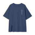 thumbnail image 4 of Girls Short Sleeve T Shirts Navy Oversized Crew Neck Side Split Tops Loose Fit Casual Basic Summer Tees 15-16 Years, 4 of 5