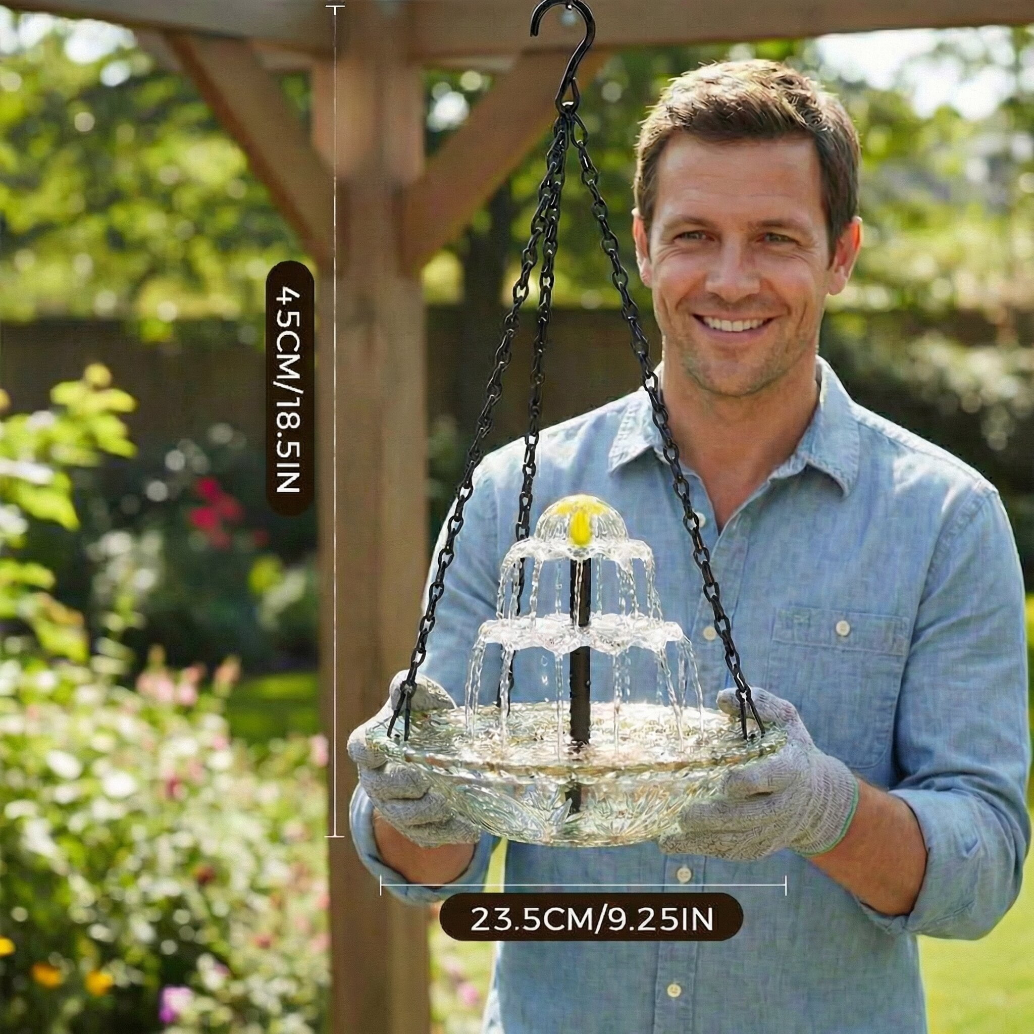 ValueAgain Solar Cascade Hanging Bird Bath Fountain, Outdoor Hanging Bird Bath with Solar Fountain, Large Humming Bird Baths are Suitable, with Solars Pump & Bowl,for Outdoor, Gardens, White