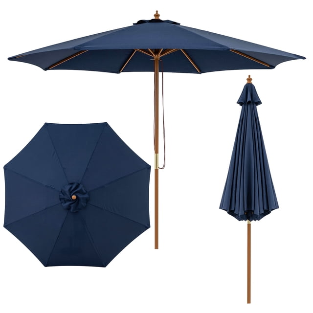 Gymax Parasol de Patio 9 Pi avec Hauteur Réglable, Corde, Poulie, Levage, Toit Ventilé pour Plage, Bleu Marine