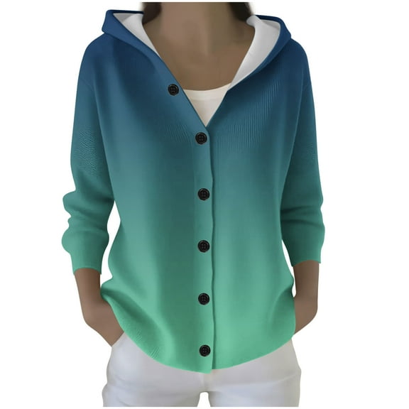 Womens Button Down Hoodies, Cardigan Sweaters for Women Fall Fashion Ombre Tie Dye Warm Knitted Long Sleeve Pullover Coats