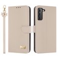 thumbnail image 2 of Compatible with Samsung Galaxy S22 Crossbody Wallet Case,RFID Blocking Card Holder Slots Soft PU Leather+Inner TPU Magnetic Closure Shoulder Strap& Wrist Strap Bow Design Phone Case,Apricot, 2 of 12
