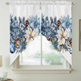 thumbnail image 2 of Blue Christmas Poinsettia Swag Valances for Windows 2 Pack, Kitchen Window Curtains 36 Inch Length, Xmas Botanical Balls Snowflake Privacy Swag Curtains for Living Room/Bathroom 36"x36", 2 of 8