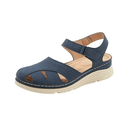 

Women s Walking Sandals Ladies Casual Sandal Hollow Comfort Faux Leather Lightweight Sliders Breathable Nurse Shoes Flat Wedge Sandal Summer Beach Trek Sandals Boho Slingback Walking Shoes