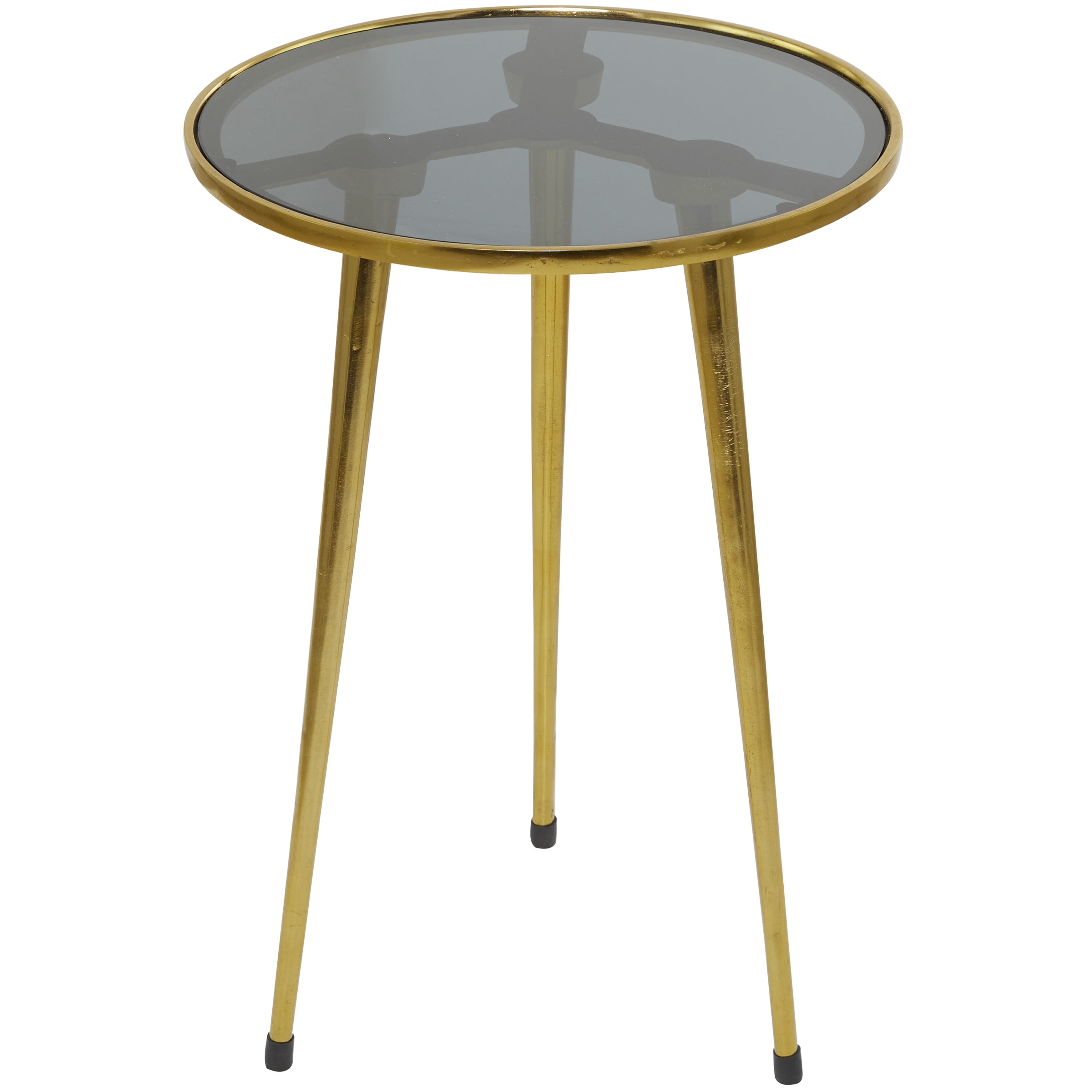 DecMode Contemporary Aluminum Round Accent Table with Tripod Legs and Polished Gold Finish, 15"W x 22"H