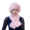 thumbnail image 2 of sunsanly 2 Pcs/Set Women Winter Hat Scarf Set Fuzzy Plush Thickened Windproof Heat Retention Cross Neck Wrap Solid Color Dome Faux Fur Fisherman Hat Outdoor Cap, 2 of 8