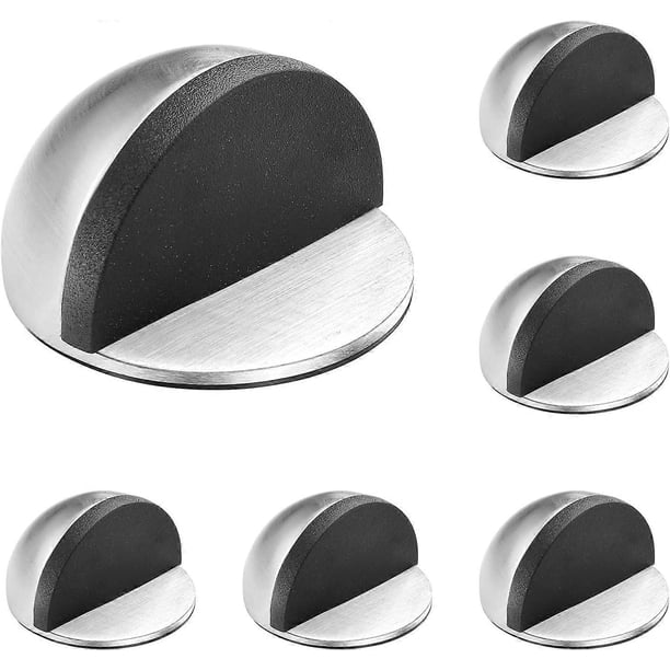Set of 6 Adhesive Stainless Steel Door Stops/Stops, Blocks with Rubber Bumpers, Floor Door Stop Protection for Doors and Walls (Silver)
