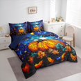 thumbnail image 3 of jejeloiu Orange Halloween Pumpkin Autumn Maple Galaxy Starry Sky Queen Comforter Sheet Set, Reversible Lightweight Children Bedding, 7pcs, 3 of 8