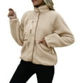 thumbnail image 3 of Winter Jackets for Women, Comdrip Women Autumn and Winter Casual Solid Color Lapel Buttoned Long Sleeve Plush Patchwork Jacket Warm Winter Winter Jackets Womens Fleece Jacket Khaki S, 3 of 8