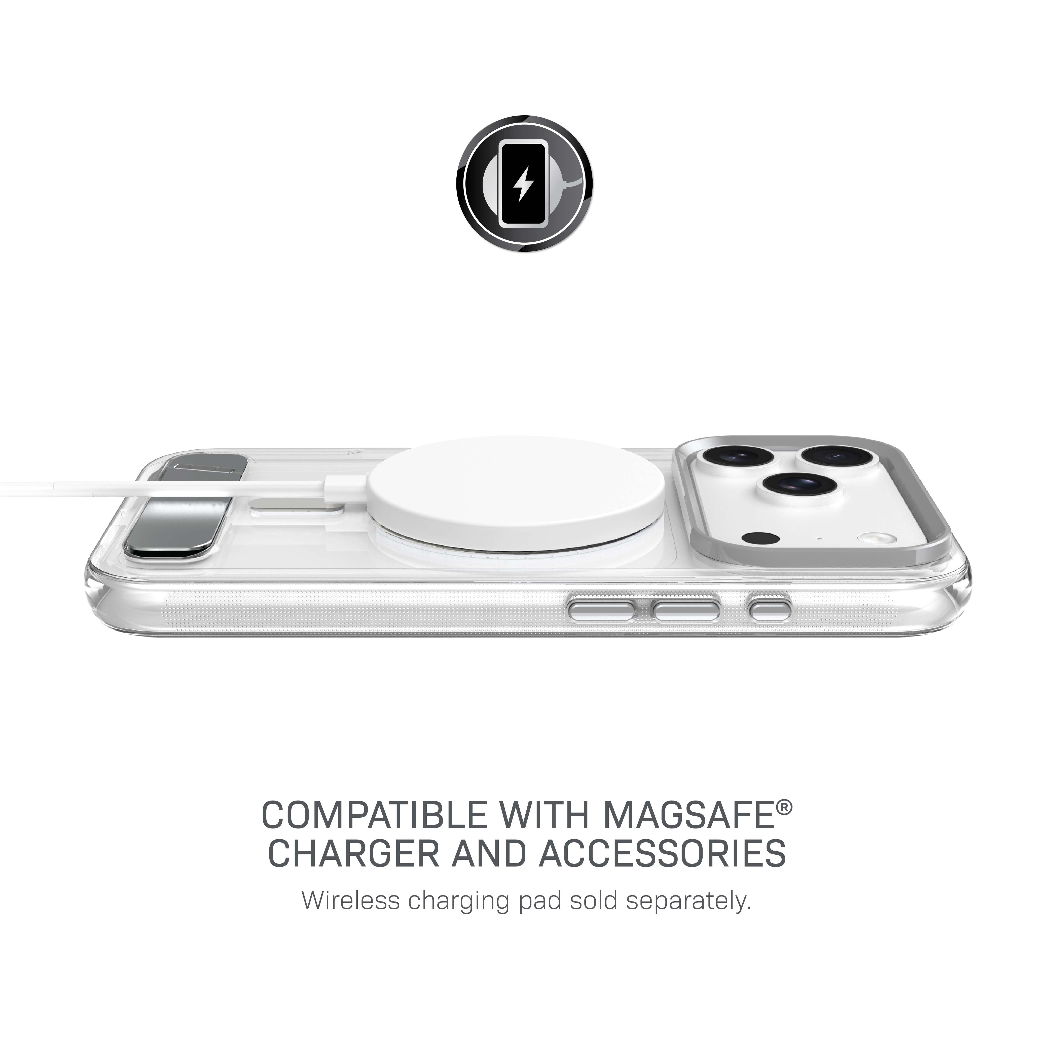 Body Glove Reflector Phone Case with Metallic Kickstand for iPhone 18 Pro / 17 Pro, MagSafe Compatible - Clear/Silver