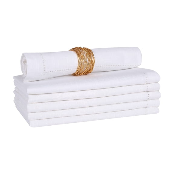 Homebia Designs White Hemstitched Cotton Napkins Set of 6 – 18x18 Inch Dinner Cloth Napkins, Soft & Washable, Elegant Table Napkins for Dining, Wedding, Special Occasions & Everyday Use