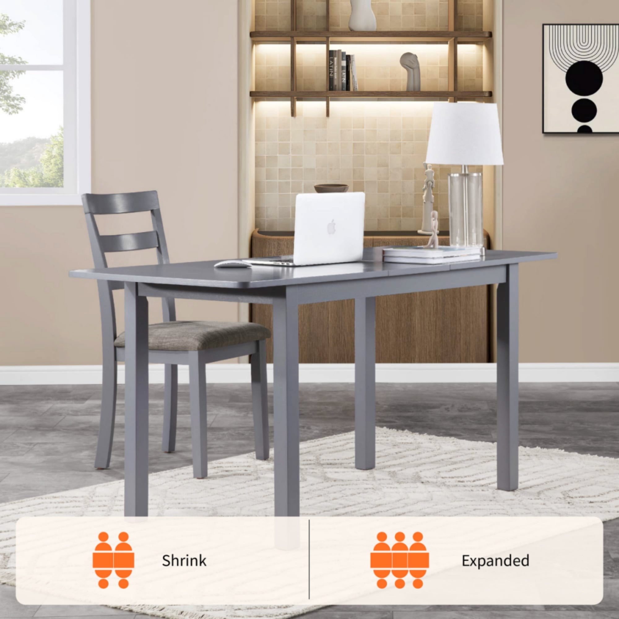 GARITIN 59-Inch Extendable Dining Table for 4-8, Modern Wooden Expandable Kitchen Table with Smooth Sliding Mechanism, Space-Saving Dining Room Table for Small Space Home Living Room Office, Gray