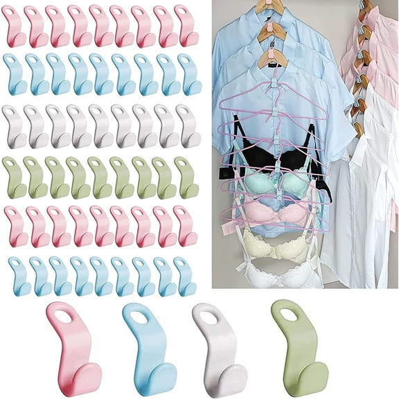 60 Pcs Ultra Space Saving Hangers，Coat Hangers Space Saving, Multi Hangers Saving Space, Clothes Hanger Connector Hooks，Hanger Connector Multi-Piece for Home Wardrobe Hanger Organizer