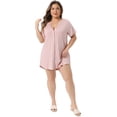 thumbnail image 3 of DARING DIVA Women's Plus Size Short Sleeve Soft Button Down Nightgown 4X Pink, 3 of 6