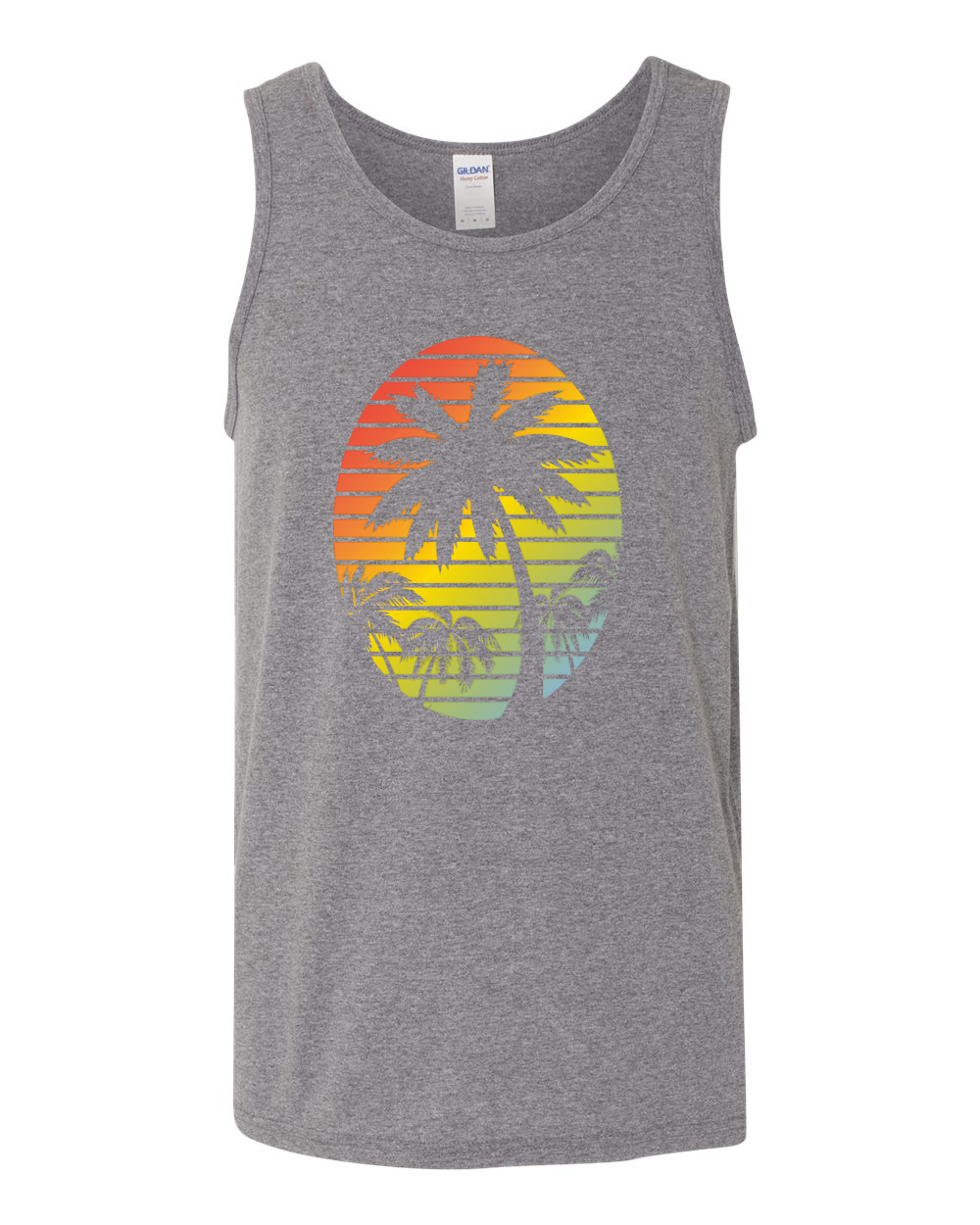 Tropical Palm Trees Silhouettes with Sunset | Mens Pop Culture Graphic Tank Top, Heather Grey, X-Large - image 2 of 4