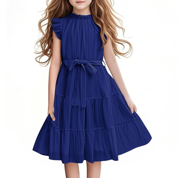 Girl A Line Dresses Homecoming Dresses for Girl Ruffle Short Sleeve Crewneck Faux Linen Formal Date Night Evening Gowns Elegant Brunch Fall Summer 2026