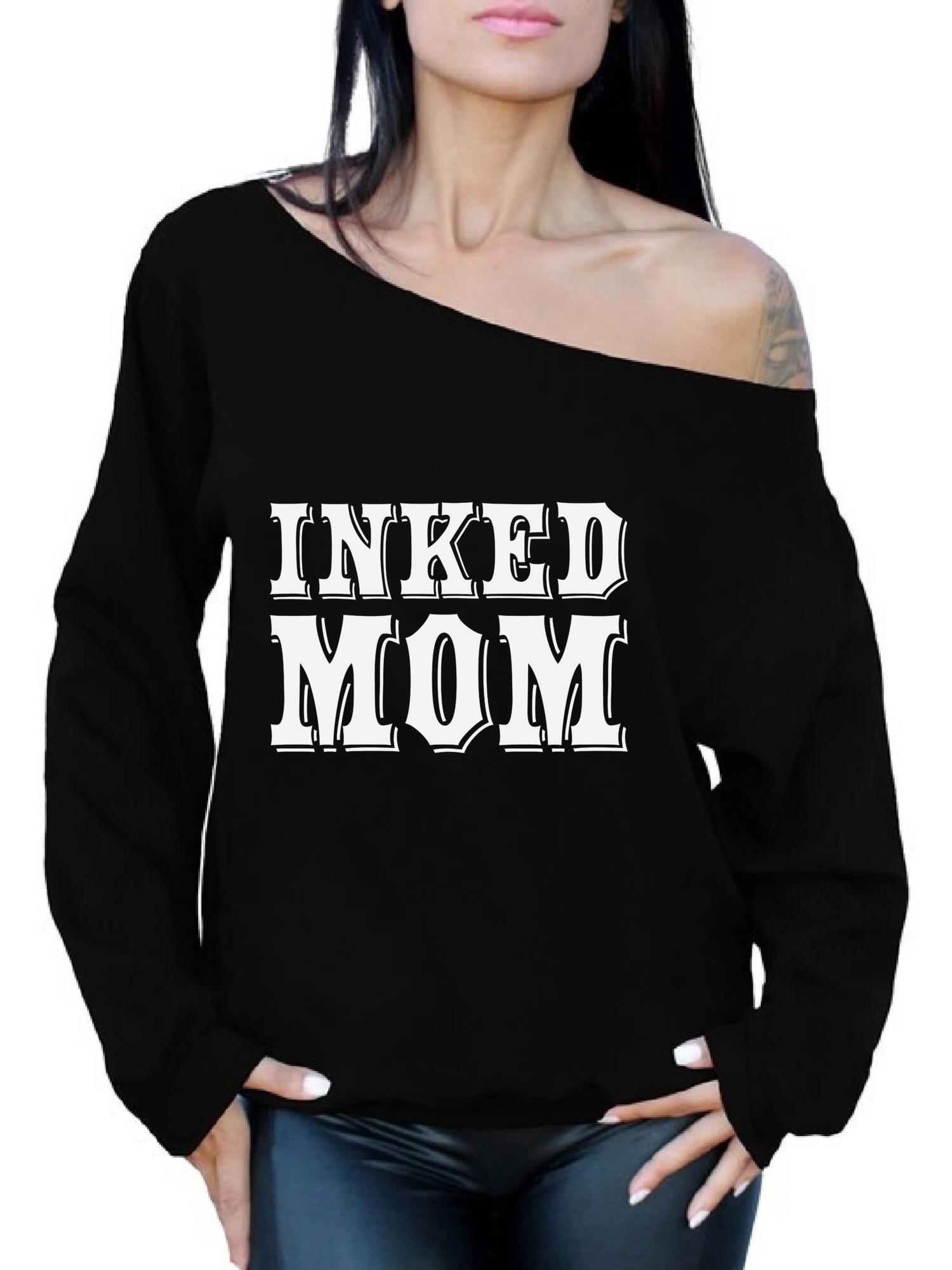 Inked Mom Oversized Sweater Cool Gifts for Mom. Tattooed Mom Off Shoulder Sweatshirt