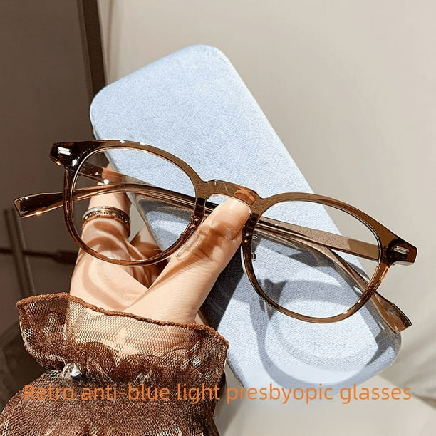 Gafas de presbicia anti-luz azul con montura redonda pequeña retro de moda para mujeres, gafas de presbicia HD personalizadas de moda para hombres mayores