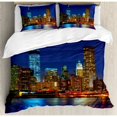 thumbnail image 3 of Urban Duvet Cover Set Twin Size, Manhattan Sunset Skyline Famous New York Cityscape High Rise Buildings Skyscrapers, Decorative 2 Piece Bedding Set with 1 Pillow Sham, Multicolor, by Ambesonne, 3 of 3