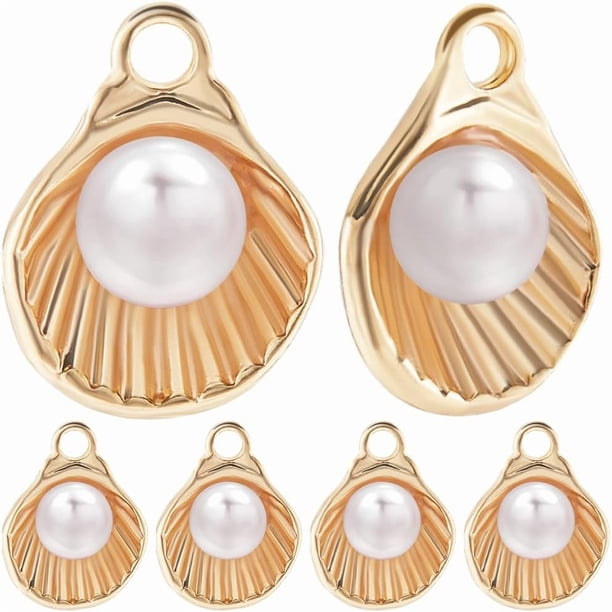 12 abalorios de concha marina chapados en oro de 18 quilates con temática marina y perla de cristal para collares, pulseras, tobilleras y bisutería.
