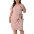thumbnail image 2 of DARING DIVA Plus Size Vintage Belted Tie Pencil Casual Events Dress 1X Pink, 2 of 6