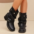 thumbnail image 6 of hopeusnice Women Mid Calf Slouch Boots With Double Buckle Straps Low Heel Leather Upper For Edgy And Casual Style Black 36, 6 of 8
