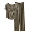 thumbnail image 2 of Bixock Women's Pajama Set,2 Piece Pajamas Set for Women Solid Color Loose Round Neck Short Sleeve Top Long Pants Soft Loungewear Sleepwear, 2 of 6