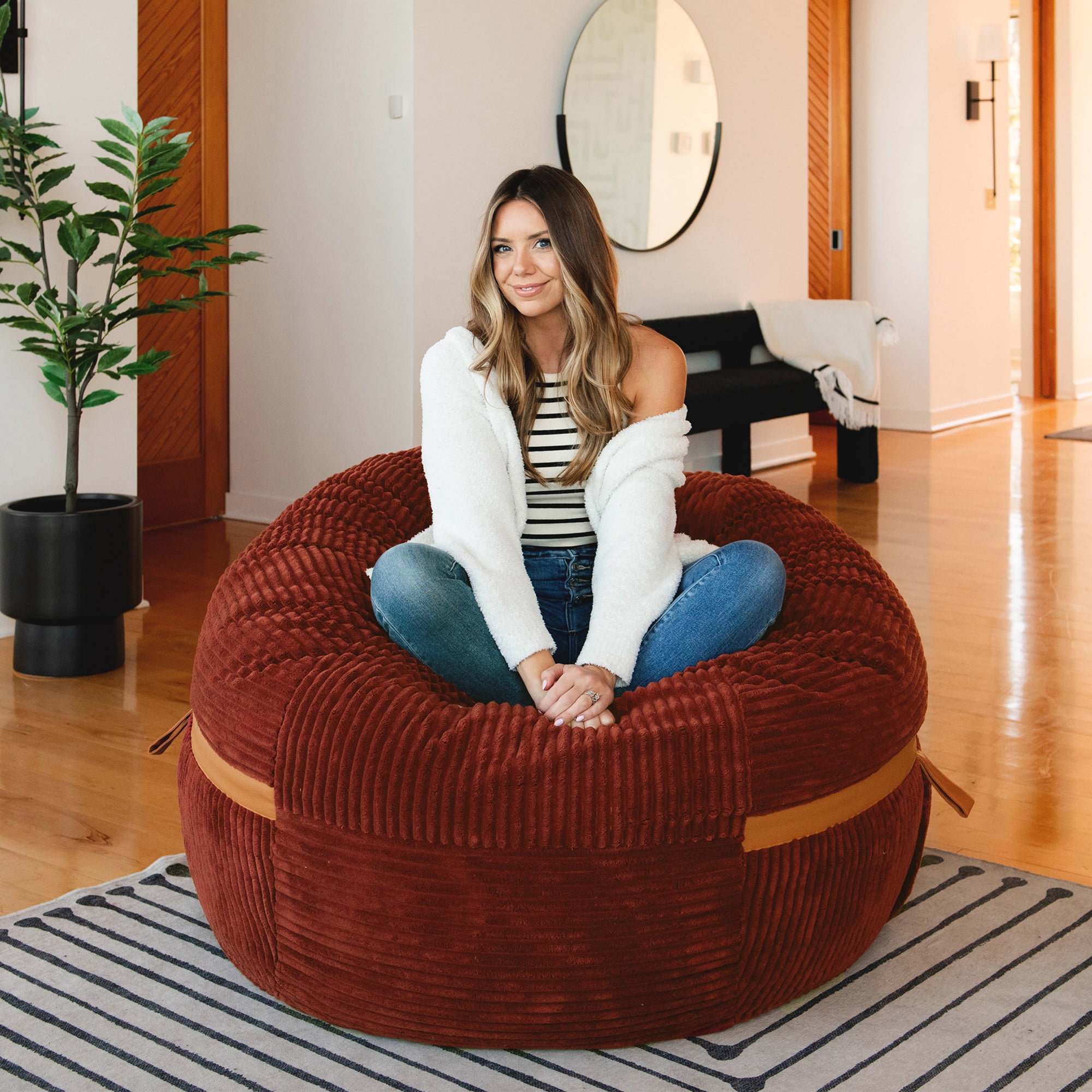 Big Joe Fuf 5Ft Oversized Foam Bean Bag Chair for Kids, Teens, Adults, Deep Terracotta, Corded Plush, 5 foot Large Reading and Gaming Seat