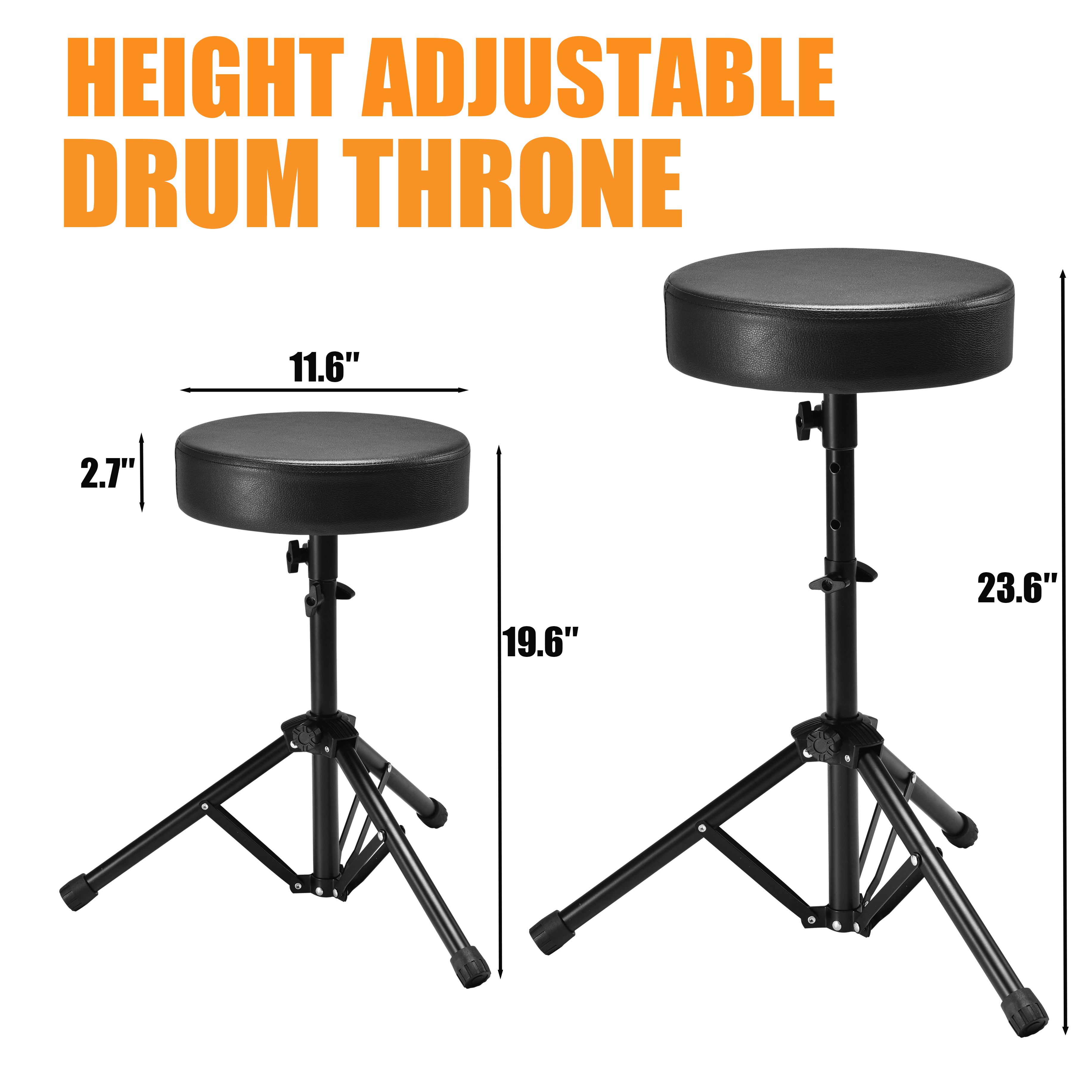 Olakula Drum Stool,Height-Adjustable,Padded, with Non-Slip Feet.(Black）