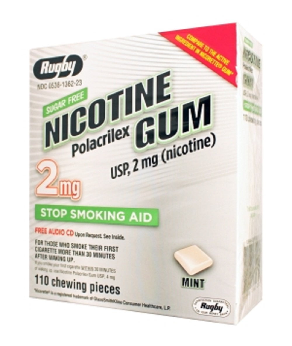 Rugby Nicotine Stop Smoking Aid Mint Flavor Polacrilex Gum, 2 mg, 110