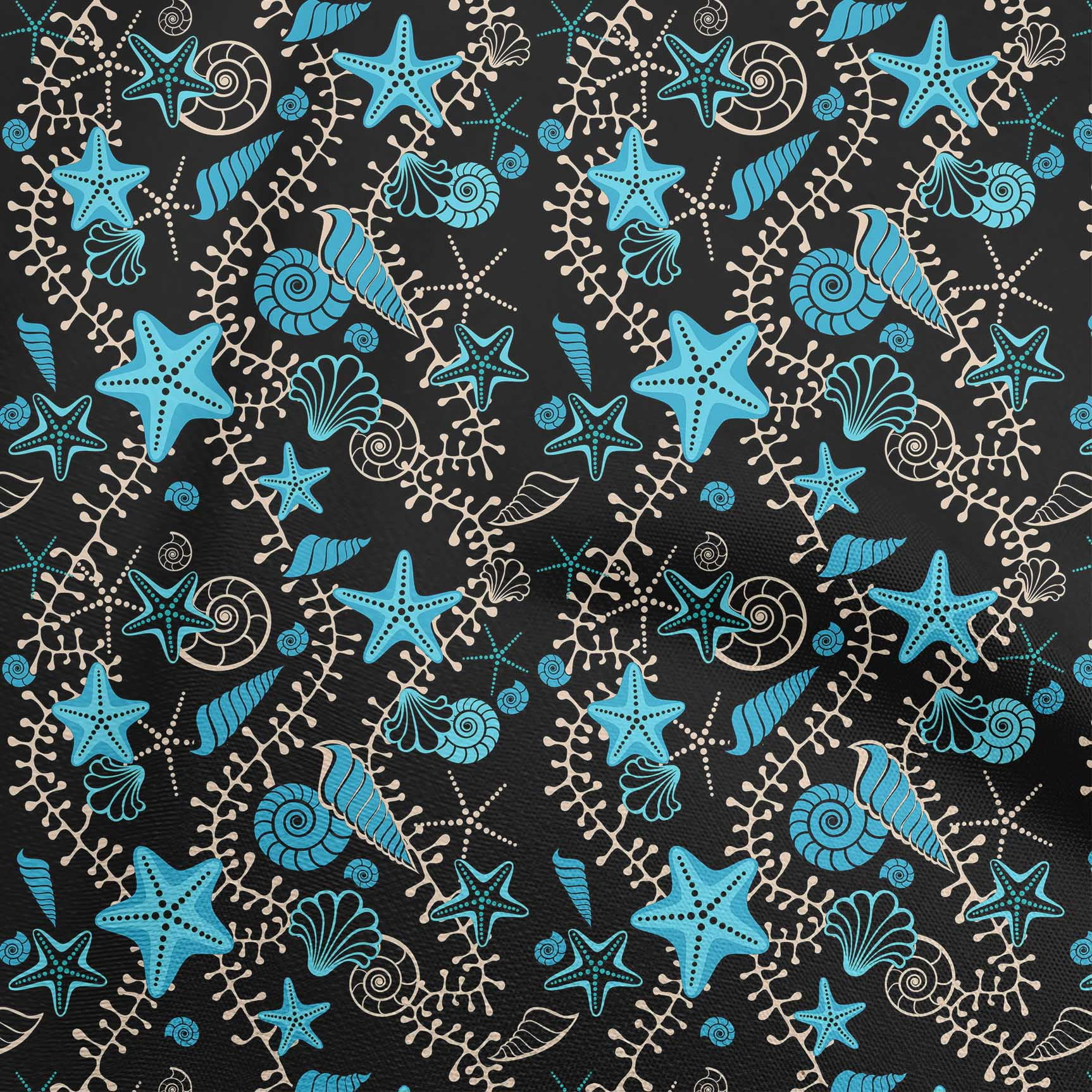 oneOone Viscose Jersey Aqua Blue Fabric Beach Starfish &Shell Sewing ...