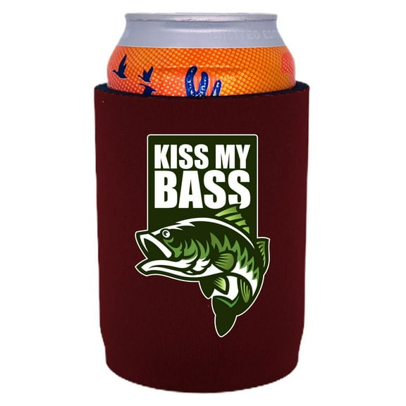Kiss My Bass Full Bottom Can Coolie (Burgundy)