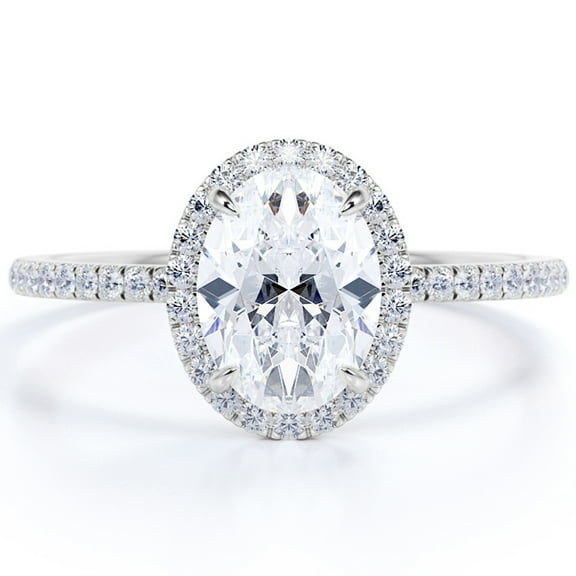 JeenMata 1.75 Carat Oval Cut Moissanite Halo Wedding Ring in 18k White Gold Over Silver