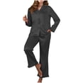 thumbnail image 2 of FAIWAD Silk Pajamas for Women Set Long Sleeve Button Down Sleepwear Comfy Loungewear Pjs Outfits, 2 of 6