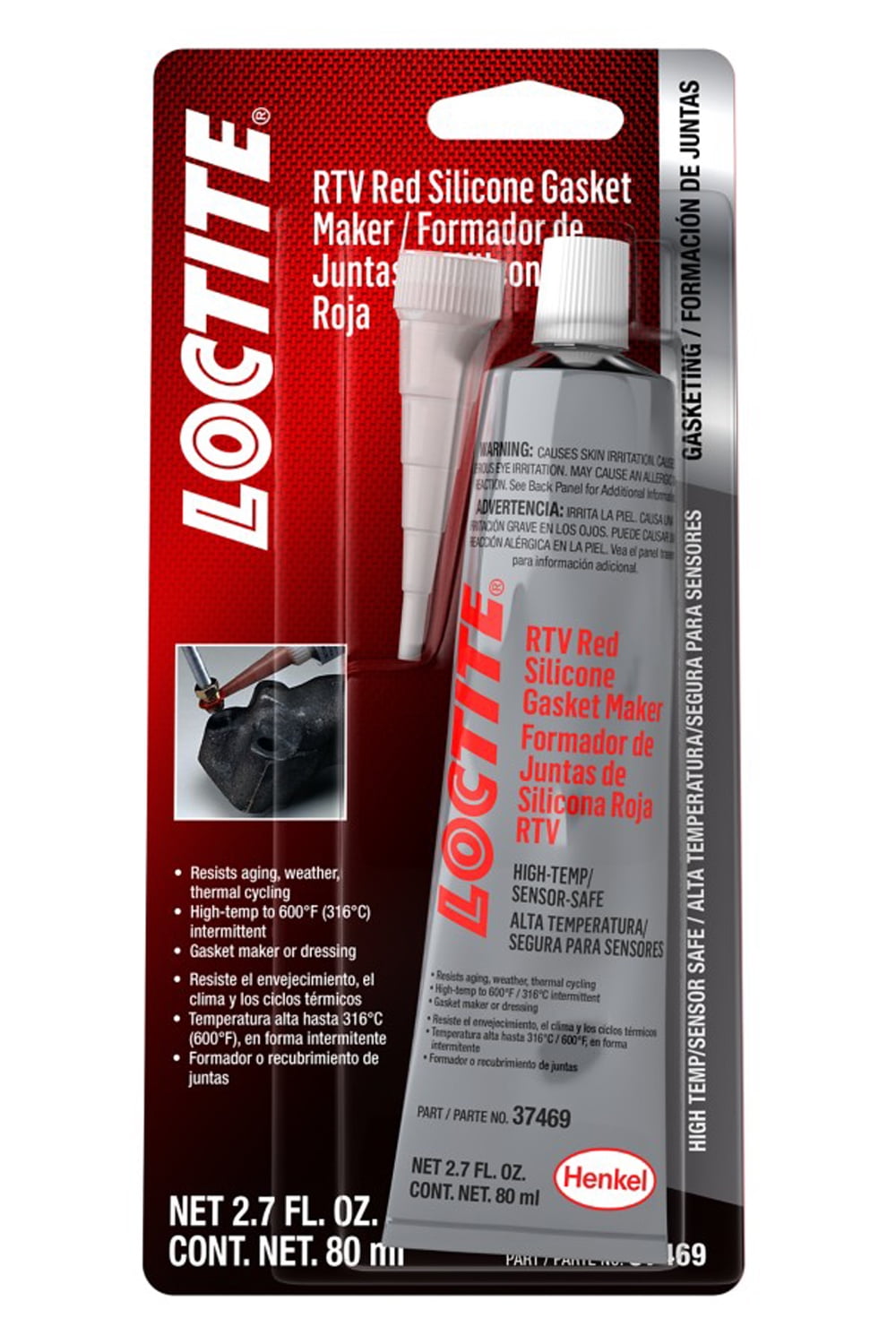 Loctite 37469 Red Hi Temp Sensor Safe Rtv Silicone Tube, 80 Milliliter