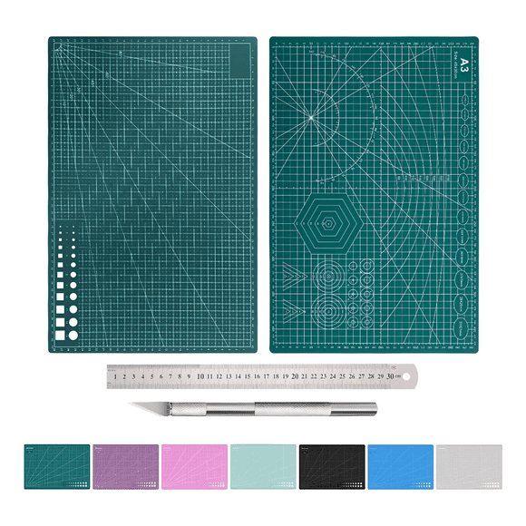 A3 Tapete Para Corte Doble Vista+regla De Acero+gubia Xtellar verde