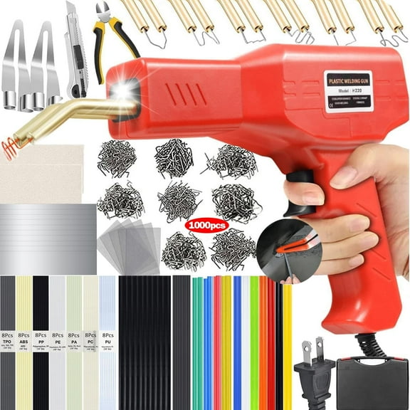 MLL Upgraded 220W Plastic Welder, 2 in 1 Plastic Welding Kit Plastic Repair Welder Kit 1000PCS Hot Stapler Soldering Gun with 100PCS Plastic Welding Rods Car Bumper Repair Kit for Most Plastic Repair