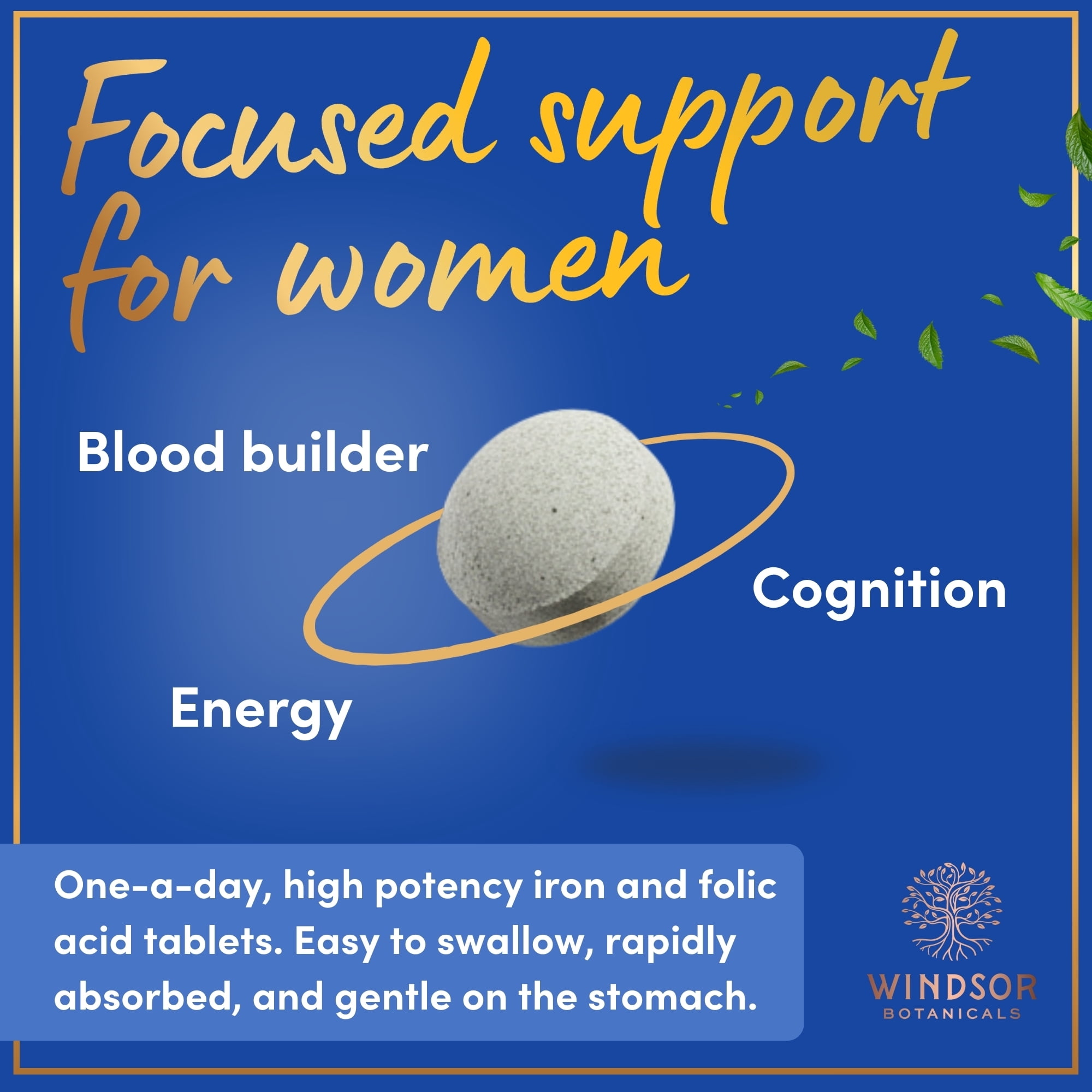 Iron and Folic Acid Supplements for Women - 35mg Gentle Iron Vitamin, Folic Acid 400mcg - Anemia, Period, Pregnancy Support Supplement, Ferrous Sulfate Pills - 180 Vegan Non-Constipating Tablets